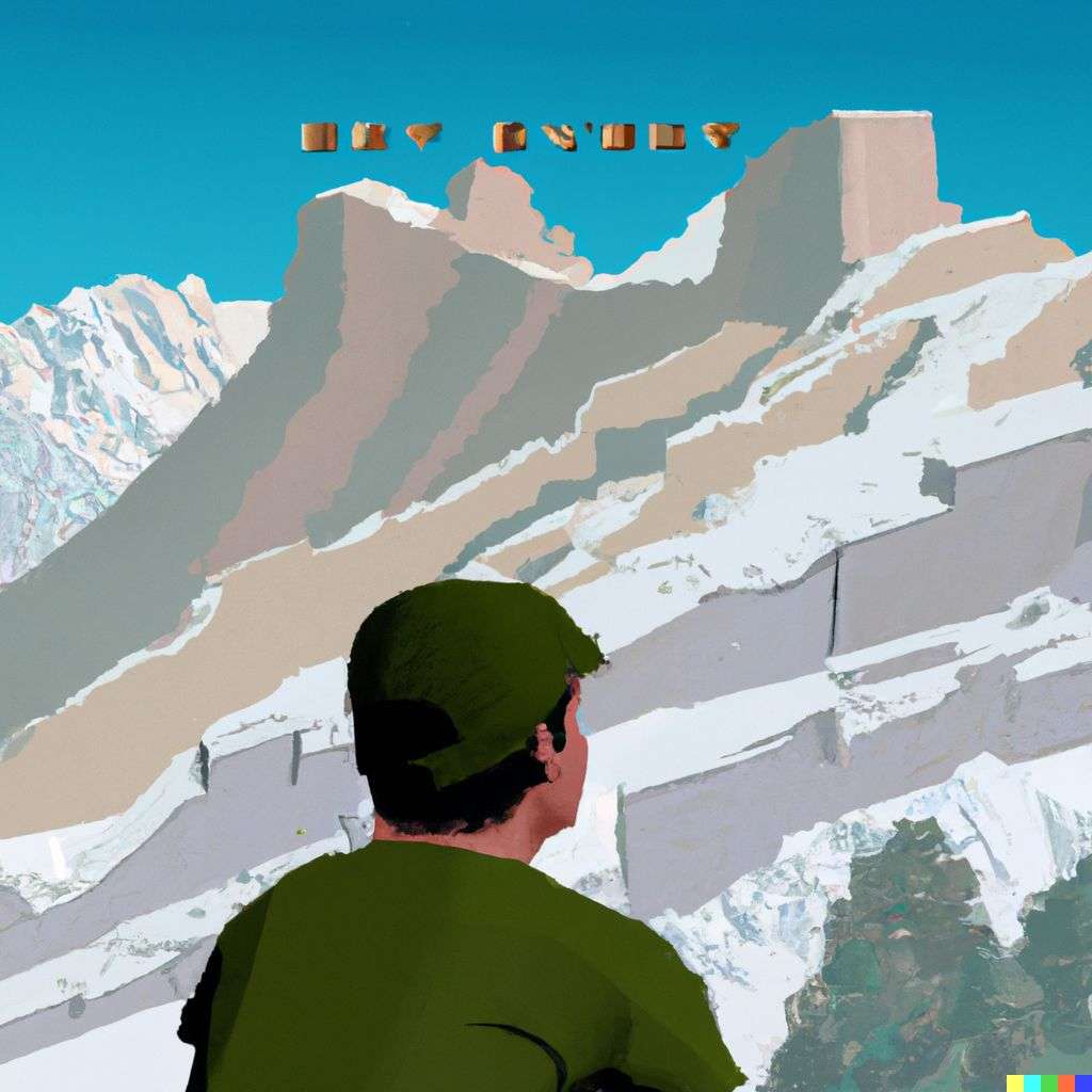 someone gazing at Mount Everest, old computer game graphics